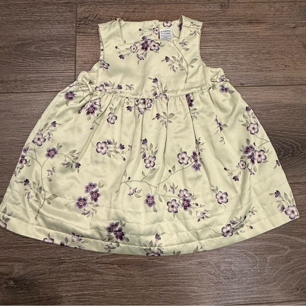 Vintage Gymboree Pale Green Dress with Purple Floral Print